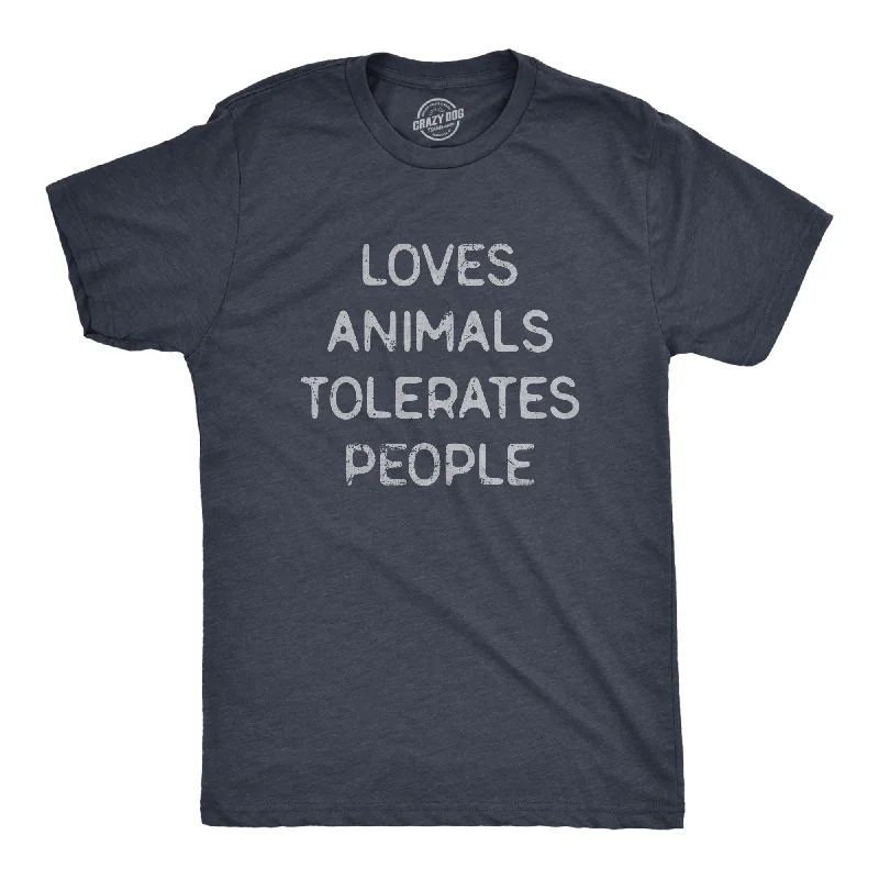 Men's distressed denim - look t - shirts with a rugged appealLoves Animals Tolerates People Men's T Shirt Men's distressed denim - look t - shirts with a rugged appealLoves Animals Tolerates People Men's T Shirt