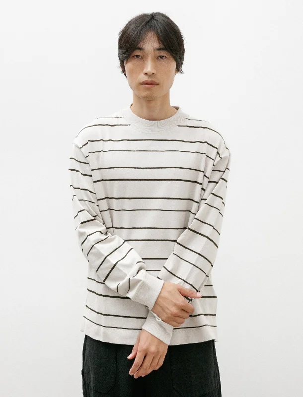 Men's long - sleeve henley t - shirts with button - down placketsMHL Wide Crew Matelot Shadow Stripe Chalk/Assam Men's long - sleeve henley t - shirts with button - down placketsMHL Wide Crew Matelot Shadow Stripe Chalk/Assam