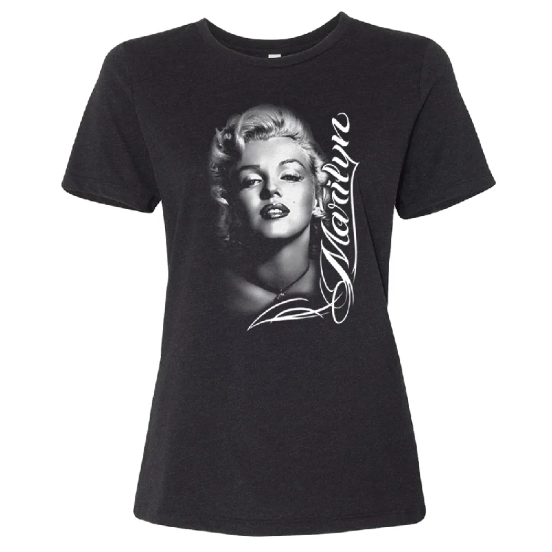 Men's slim - fit graphic t - shirts with vintage rock band printsMarilyn Monroe Portrait Signature Women's Relaxed Jersey Tee Men's slim - fit graphic t - shirts with vintage rock band printsMarilyn Monroe Portrait Signature Women's Relaxed Jersey Tee