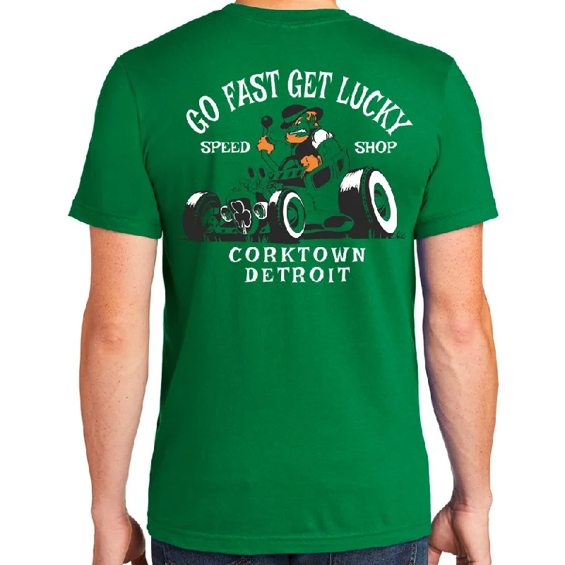 Men's thermal t - shirts with a high - neck design for cold weatherMens Detroit Go Fast Get Lucky Speed Shop T-shirt (Kelly Green) Men's thermal t - shirts with a high - neck design for cold weatherMens Detroit Go Fast Get Lucky Speed Shop T-shirt (Kelly Green)