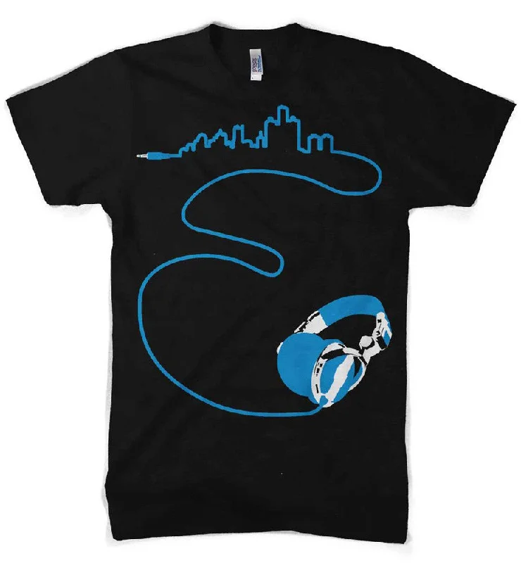 Men's slim - fit graphic t - shirts with vintage rock band printsMens Detroit Headphones T-shirt (Black) Men's slim - fit graphic t - shirts with vintage rock band printsMens Detroit Headphones T-shirt (Black)