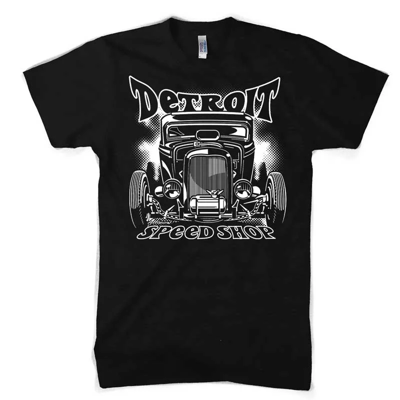 Men's button - front t - shirts with a unique artistic printMens Detroit Speed Shop Deuce Coupe T-shirt (Black) Men's button - front t - shirts with a unique artistic printMens Detroit Speed Shop Deuce Coupe T-shirt (Black)