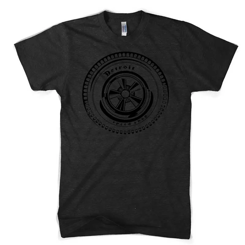 Men's printed Hawaiian t - shirts for tropical vacationsMens Detroit Speed Shop Slick T-Shirt (Heather Black) Men's printed Hawaiian t - shirts for tropical vacationsMens Detroit Speed Shop Slick T-Shirt (Heather Black)