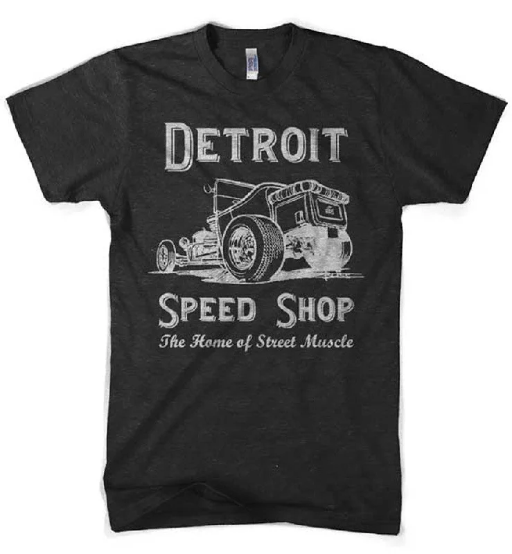 Men's mock - neck t - shirts with a modern and sleek styleMens Detroit Speed Shop Tubber T-shirt (Heather Black) Men's mock - neck t - shirts with a modern and sleek styleMens Detroit Speed Shop Tubber T-shirt (Heather Black)