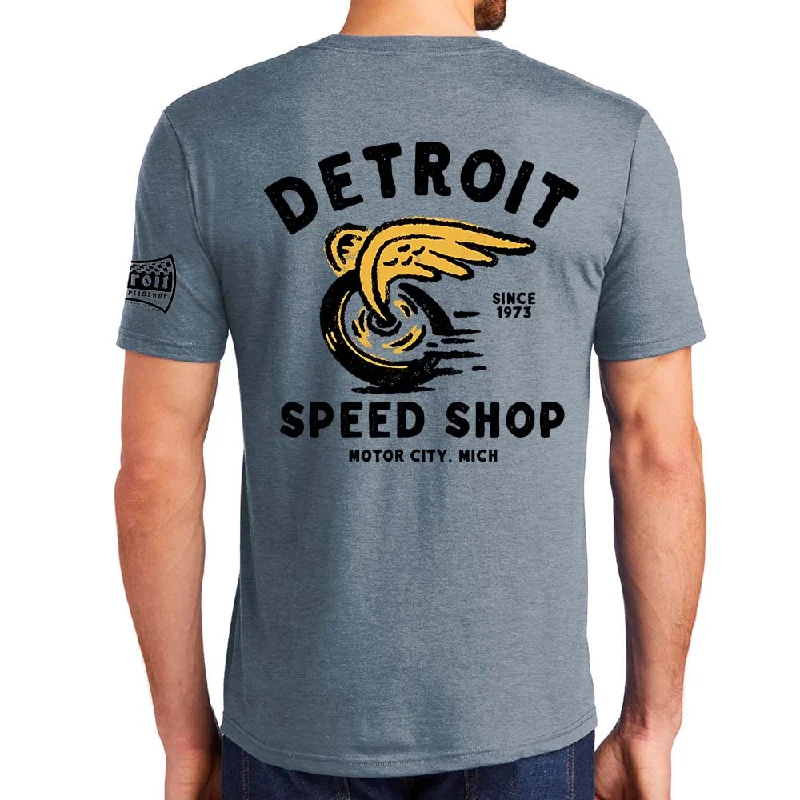 Men's slim - fit graphic t - shirts with vintage rock band printsMens Detroit Speed Shop Vamoose T-shirt - Flint Blue Triblend Men's slim - fit graphic t - shirts with vintage rock band printsMens Detroit Speed Shop Vamoose T-shirt - Flint Blue Triblend