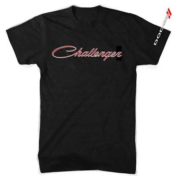 Men's eco - friendly recycled t - shirts for sustainable fashion choicesMens Dodge Challenger T-shirt (2 color print on Black) Men's eco - friendly recycled t - shirts for sustainable fashion choicesMens Dodge Challenger T-shirt (2 color print on Black)