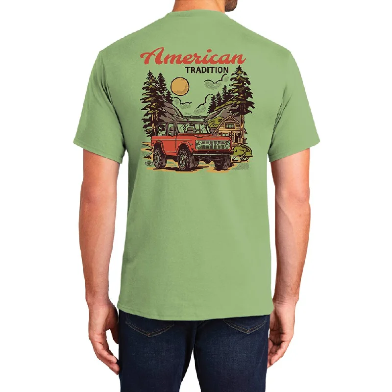 Men's slim - fit graphic t - shirts with vintage rock band printsMens Ford Bronco American Tradition - Cactus Green Men's slim - fit graphic t - shirts with vintage rock band printsMens Ford Bronco American Tradition - Cactus Green