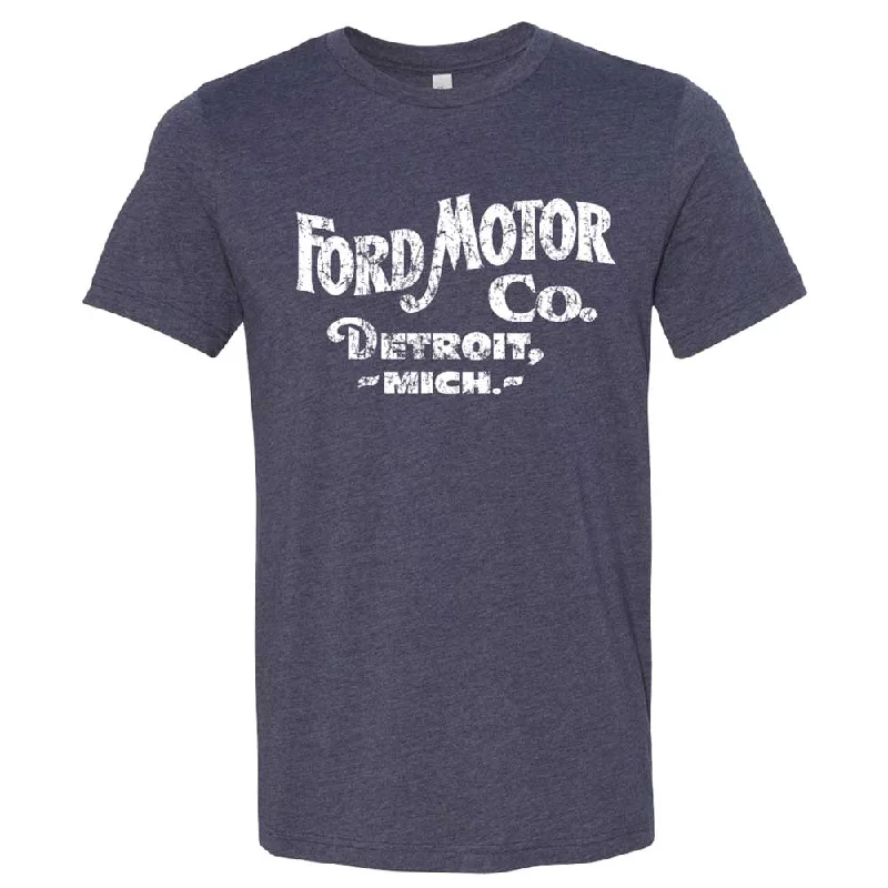 Men's button - front t - shirts with a unique artistic printMens Ford Distressed 1903 Text - Triblend Heather Navy Men's button - front t - shirts with a unique artistic printMens Ford Distressed 1903 Text - Triblend Heather Navy