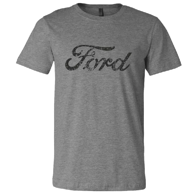 Men's mock - neck t - shirts with a modern and sleek styleMens Ford Distressed Text - Triblend Grey Men's mock - neck t - shirts with a modern and sleek styleMens Ford Distressed Text - Triblend Grey