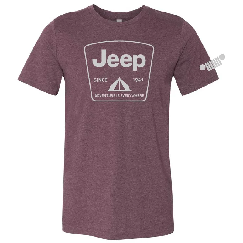 Men's v - neck muscle t - shirts for a body - building aestheticMens Jeep® Tent Badge T-Shirt - Heather Burgundy Men's v - neck muscle t - shirts for a body - building aestheticMens Jeep® Tent Badge T-Shirt - Heather Burgundy