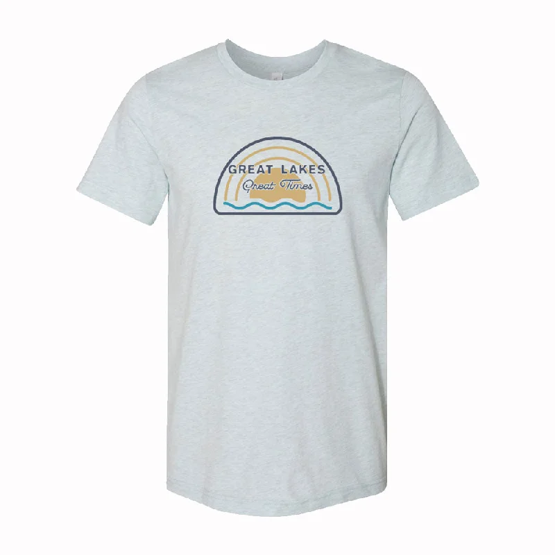 Men's ribbed t - shirts with a textured finish for added styleMens Michigan Great Lakes Great Times T-shirt (Heather Ice Blue) Men's ribbed t - shirts with a textured finish for added styleMens Michigan Great Lakes Great Times T-shirt (Heather Ice Blue)