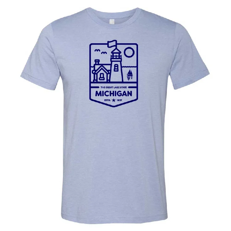 Men's distressed denim - look t - shirts with a rugged appealMens Michigan Lighthouse T-shirt (Heather Lake Blue)