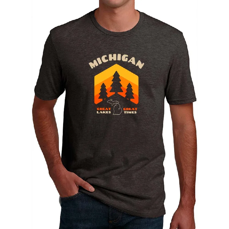 Men's short - sleeve linen t - shirts for summer beach outingsMens Michigan Pines T-shirt (Heather Brown) Men's short - sleeve linen t - shirts for summer beach outingsMens Michigan Pines T-shirt (Heather Brown)