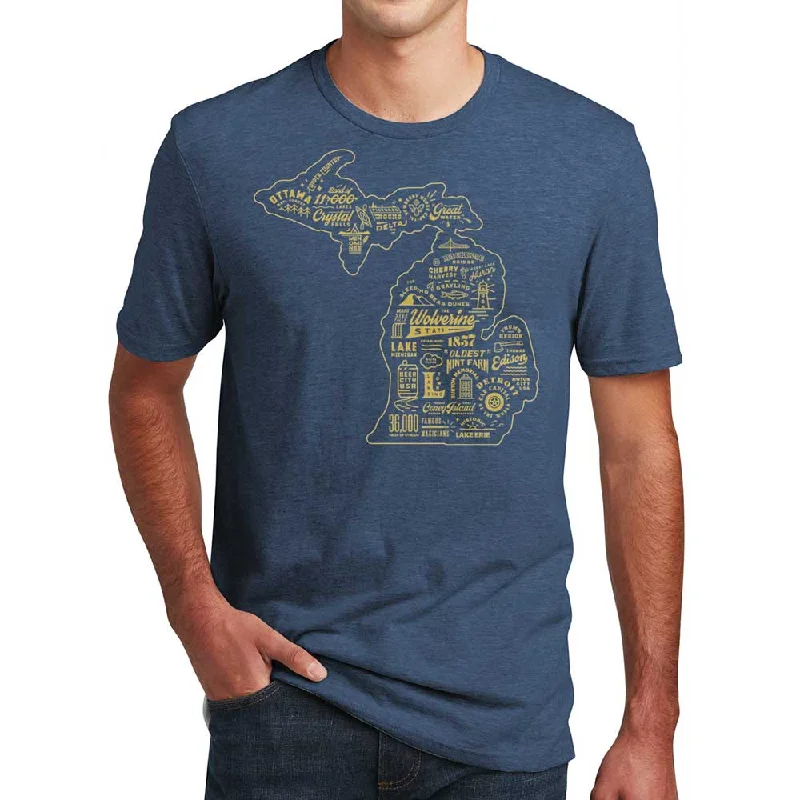 Men's antimicrobial t - shirts for odor - free freshness during travelMens Michigan Places T-shirt (Deep Blue) Men's antimicrobial t - shirts for odor - free freshness during travelMens Michigan Places T-shirt (Deep Blue)
