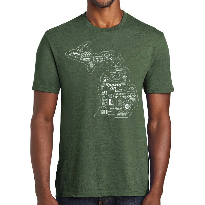 Men's antimicrobial t - shirts for odor - free freshness during travelMens Michigan Places T-shirt (Deep Green) Men's antimicrobial t - shirts for odor - free freshness during travelMens Michigan Places T-shirt (Deep Green)
