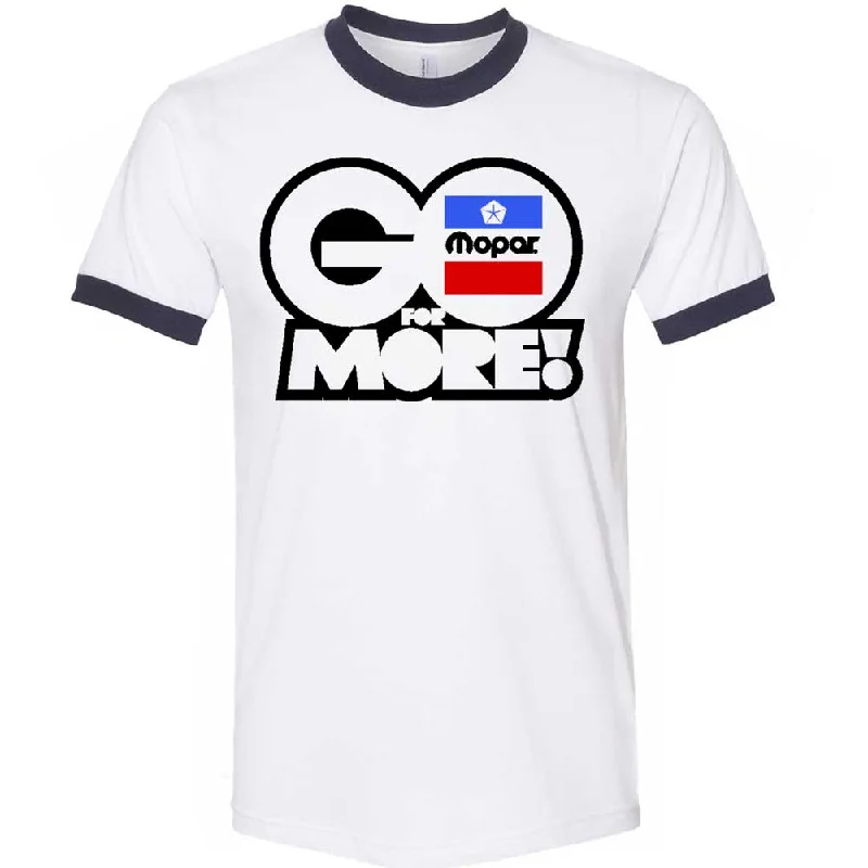 Men's v - neck muscle t - shirts for a body - building aestheticMens Mopar Go For More T-shirt (White/Navy Ringer) Men's v - neck muscle t - shirts for a body - building aestheticMens Mopar Go For More T-shirt (White/Navy Ringer)