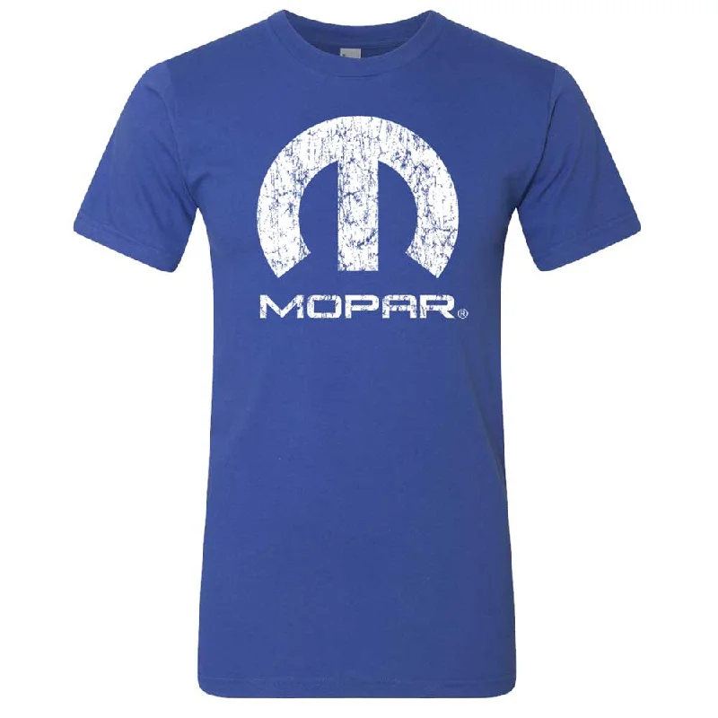 Men's printed Hawaiian t - shirts for tropical vacationsMens Mopar Logo Distressed T-shirt (Royal Blue) Men's printed Hawaiian t - shirts for tropical vacationsMens Mopar Logo Distressed T-shirt (Royal Blue)