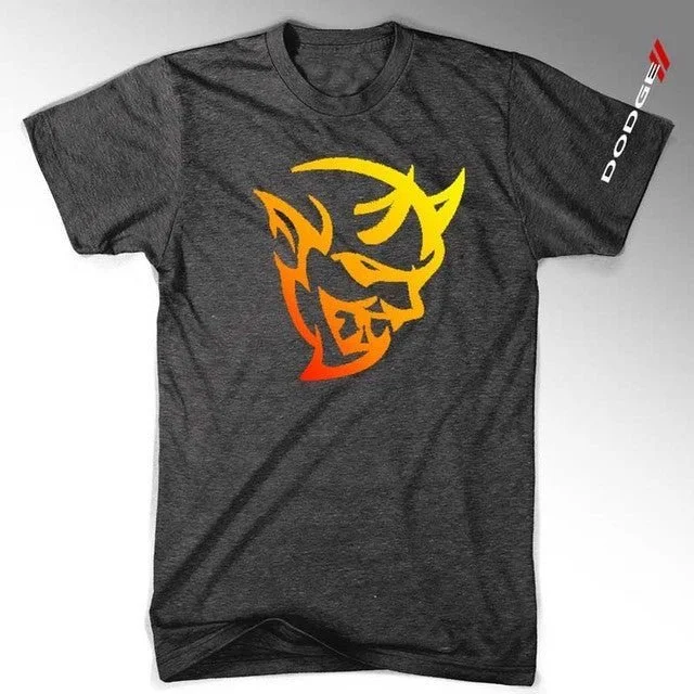Men's eco - friendly recycled t - shirts for sustainable fashion choicesMens New Dodge Demon Fire T-shirt (Heather Black) Men's eco - friendly recycled t - shirts for sustainable fashion choicesMens New Dodge Demon Fire T-shirt (Heather Black)