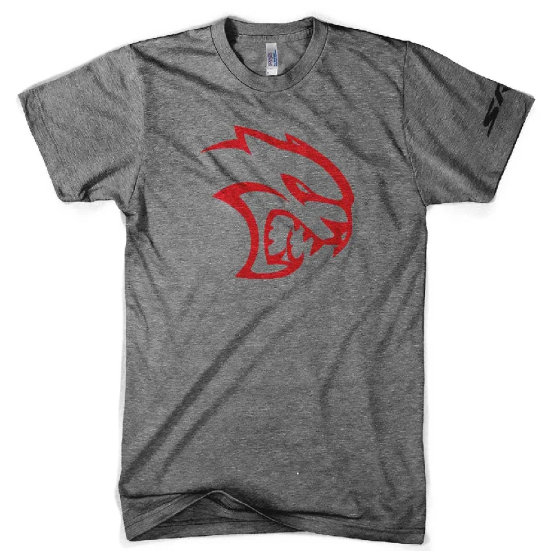 Men's polo t - shirts with a contrast collar for a preppy lookMens Triblend Dodge SRT Hellcat Red Logo T-shirt (Grey) Men's polo t - shirts with a contrast collar for a preppy lookMens Triblend Dodge SRT Hellcat Red Logo T-shirt (Grey)