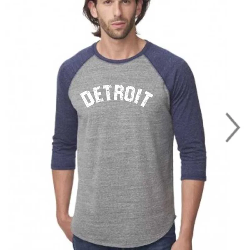 Men's distressed denim - look t - shirts with a rugged appealMens Detroit Bend Triblend 3/4 Sleeve Baseball T-shirt