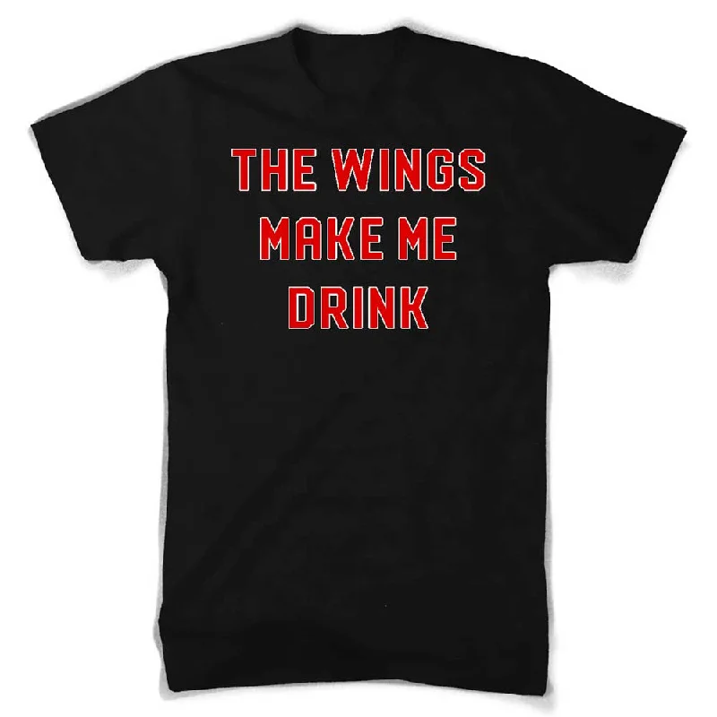 Men's polo t - shirts with a contrast collar for a preppy lookMens Wings Make Me Drink T-shirt (Black) Men's polo t - shirts with a contrast collar for a preppy lookMens Wings Make Me Drink T-shirt (Black)