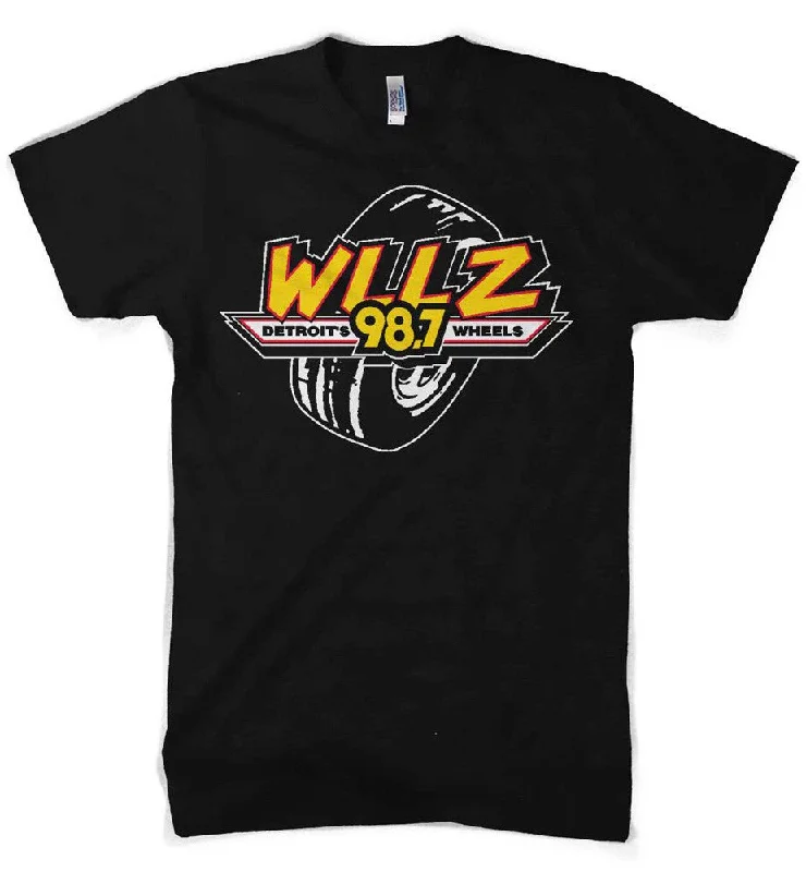 Men's printed Hawaiian t - shirts for tropical vacationsMens WLLZ Detroit's Wheels T-shirt (Heather Black) Men's printed Hawaiian t - shirts for tropical vacationsMens WLLZ Detroit's Wheels T-shirt (Heather Black)
