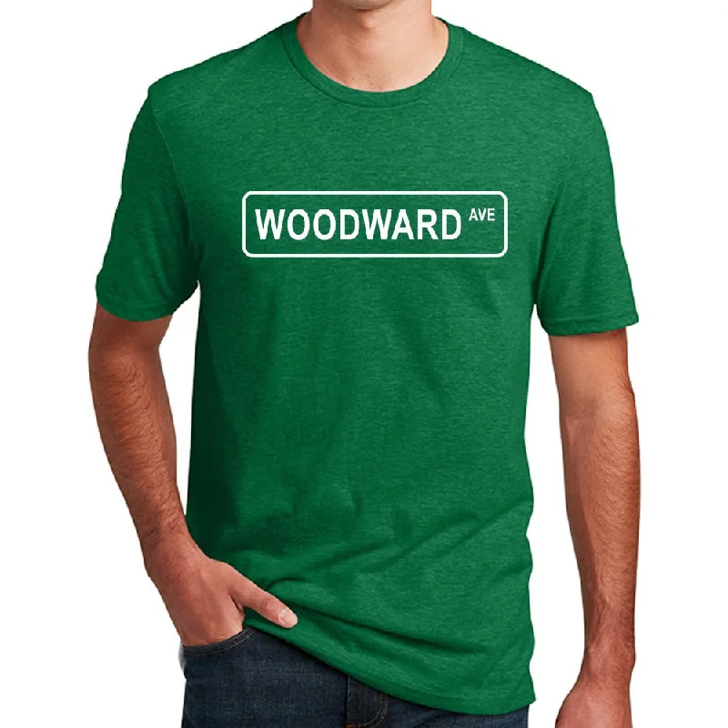 Men's distressed denim - look t - shirts with a rugged appealMens Woodward Street Sign T-shirt (Heather Kelly Green) Men's distressed denim - look t - shirts with a rugged appealMens Woodward Street Sign T-shirt (Heather Kelly Green)