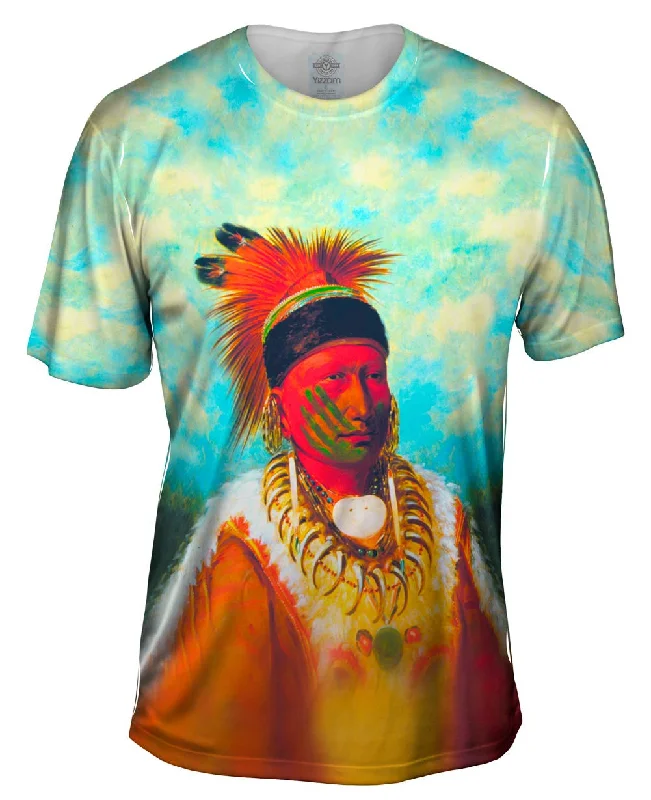 Men's short - sleeve linen t - shirts for summer beach outingsNative American Art - "The White Cloud Head Chief Of The Iowas" (1844) Men's short - sleeve linen t - shirts for summer beach outingsNative American Art - "The White Cloud Head Chief Of The Iowas" (1844)