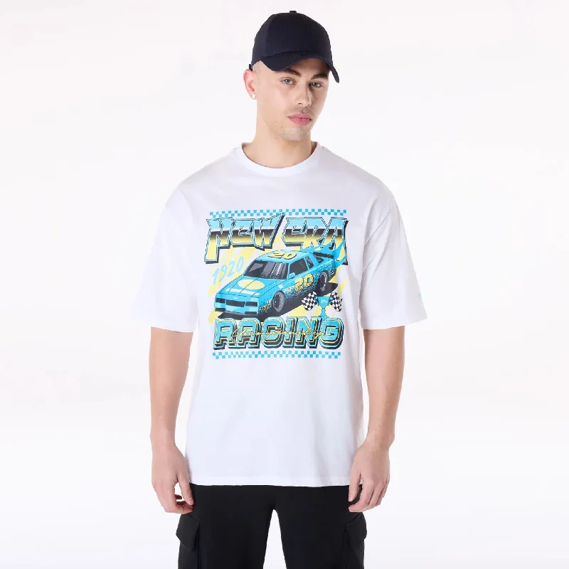 Men's smart - casual checkered t - shirts for semi - formal occasionsNew Era 1920 Racing Championship White T-Shirt Men's smart - casual checkered t - shirts for semi - formal occasionsNew Era 1920 Racing Championship White T-Shirt