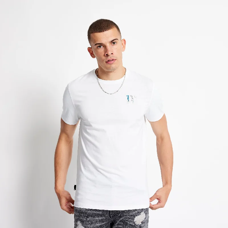 Men's eco - friendly recycled t - shirts for sustainable fashion choicesPrinted Sleeve Cuff Logo T-Shirt - White / Floral AOP Men's eco - friendly recycled t - shirts for sustainable fashion choicesPrinted Sleeve Cuff Logo T-Shirt - White / Floral AOP