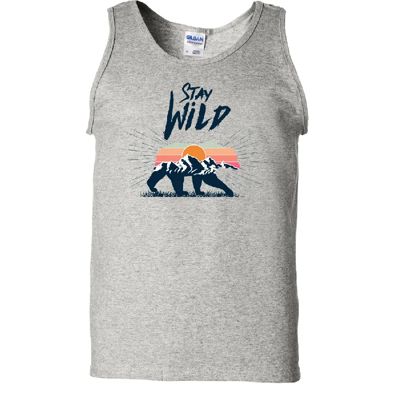 Men's long - sleeve henley t - shirts with button - down placketsStay Wild Sunset Bear Asst Colors Tank Top