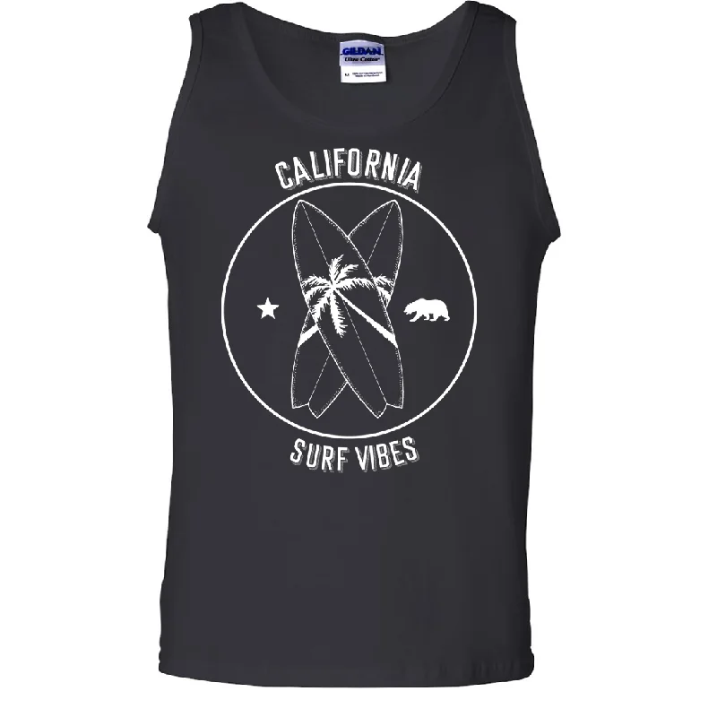 Men's short - sleeve linen t - shirts for summer beach outingsSurf Vibes White Print Asst Colors Tank Top