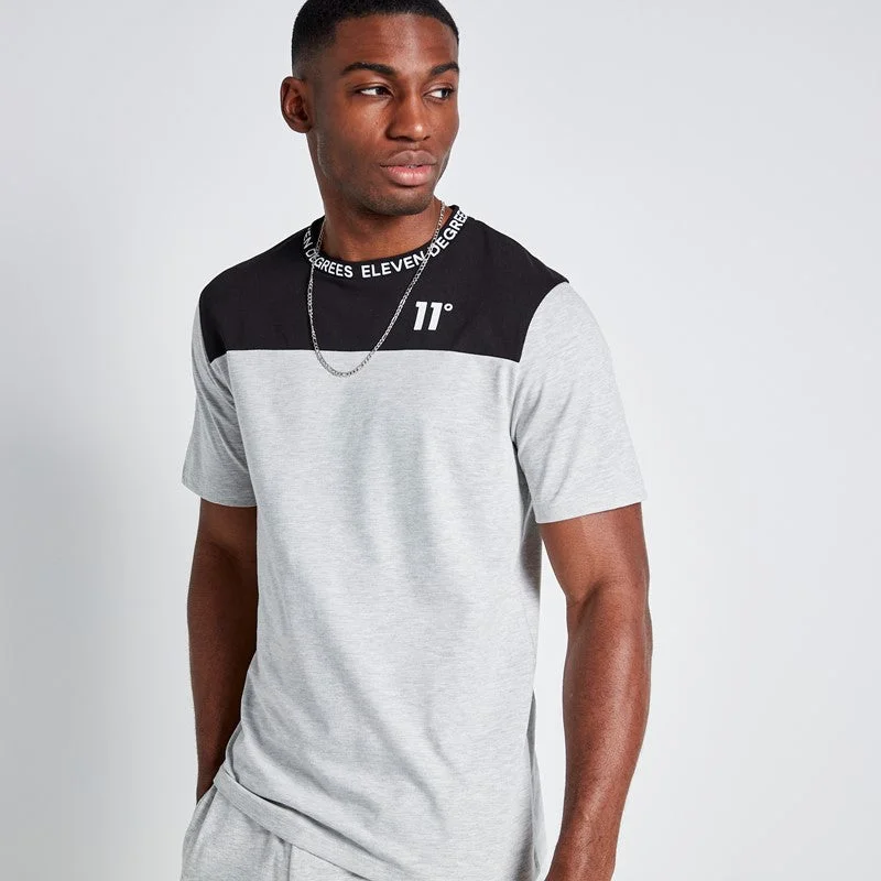 Men's button - front t - shirts with a unique artistic printText Print Block T-Shirt - Grey Marl / Black Men's button - front t - shirts with a unique artistic printText Print Block T-Shirt - Grey Marl / Black