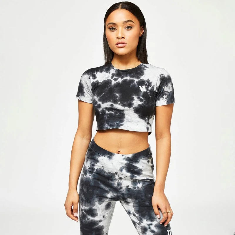 Men's mock - neck t - shirts with a modern and sleek styleTie Dye Cropped Slim Fit Short Sleeve T-Shirt - White / Black Men's mock - neck t - shirts with a modern and sleek styleTie Dye Cropped Slim Fit Short Sleeve T-Shirt - White / Black