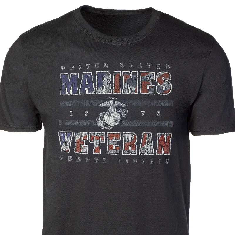 Men's short - sleeve linen t - shirts for summer beach outingsStars and Stripes Marine Veteran T-shirt Men's short - sleeve linen t - shirts for summer beach outingsStars and Stripes Marine Veteran T-shirt