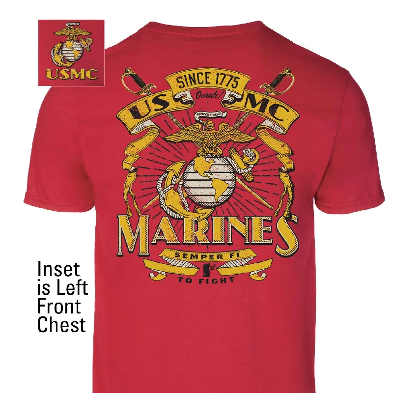 Men's mock - neck t - shirts with a modern and sleek styleUSMC Vintage Banners T-shirt Men's mock - neck t - shirts with a modern and sleek styleUSMC Vintage Banners T-shirt