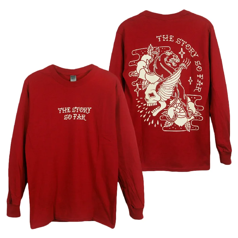 Men's distressed denim - look t - shirts with a rugged appealSkull Panther Cardinal - Long Sleeve Men's distressed denim - look t - shirts with a rugged appealSkull Panther Cardinal - Long Sleeve