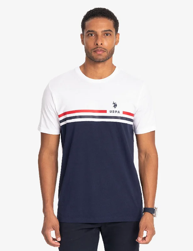 Men's moisture - wicking athletic t - shirts for intense workoutsUSPA STRIPE PRINT JERSEY T-SHIRT Men's moisture - wicking athletic t - shirts for intense workoutsUSPA STRIPE PRINT JERSEY T-SHIRT