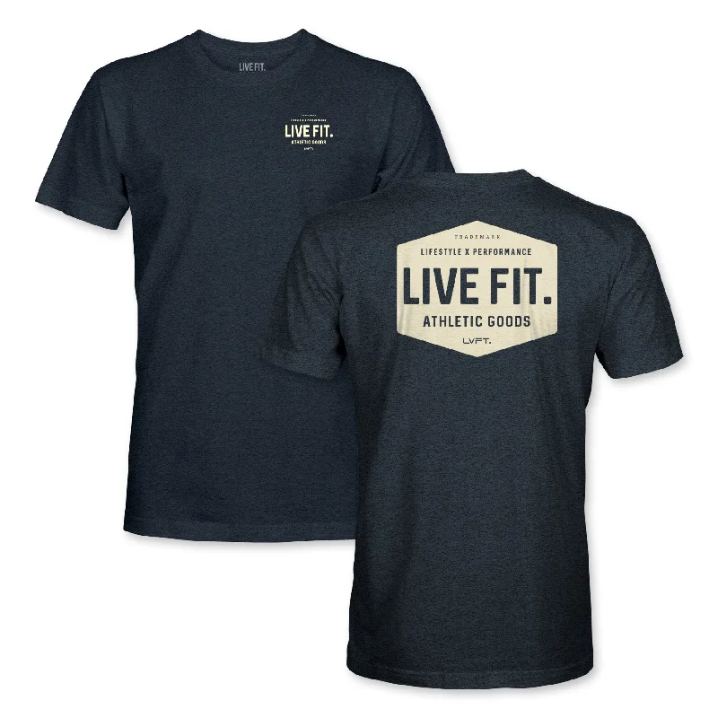 Men's polo t - shirts with a contrast collar for a preppy lookWork Badge Tee - Navy Heather / Beige