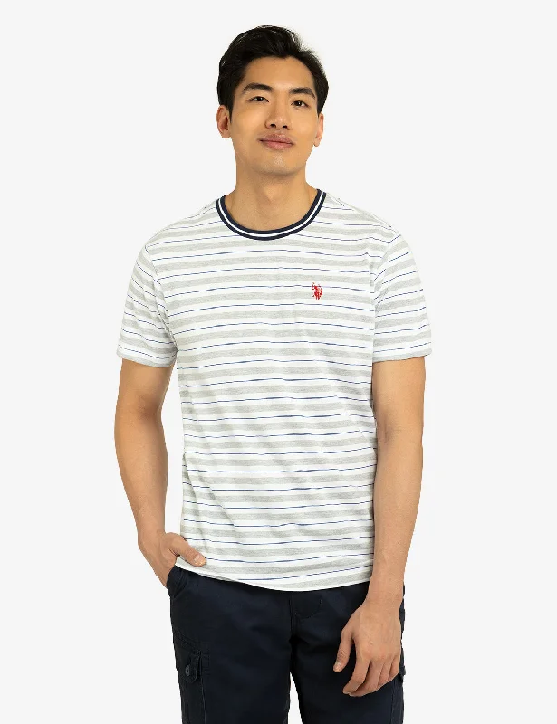 Men's mock - neck t - shirts with a modern and sleek styleYARN DYE STRIPE JERSEY CREW NECK T-SHIRT Men's mock - neck t - shirts with a modern and sleek styleYARN DYE STRIPE JERSEY CREW NECK T-SHIRT