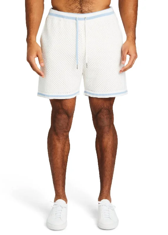 Men's drawstring casual linen shorts for a laid - back summer look Bruce Crochet Short In White/blue