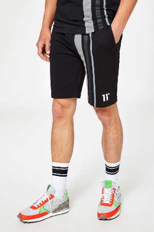 Men's neon - colored athletic shorts for high - visibility workouts   Cut & Sew Contrast Stripe Sweat Shorts - Black / Dark Charcoal Marl / Charcoal