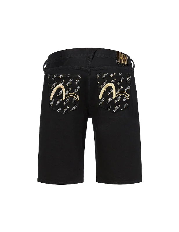 Men's adjustable - length convertible shorts for versatile use   Denim Shorts with Monogram Print Pocket
