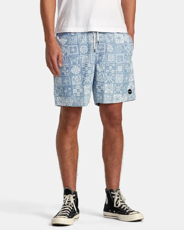 Men's checkered pattern wool shorts for a stylish winter layering option Escape 17" Elastic Waist Chambray Shorts - Light Blue Men's checkered pattern wool shorts for a stylish winter layering option Escape 17" Elastic Waist Chambray Shorts - Light Blue
