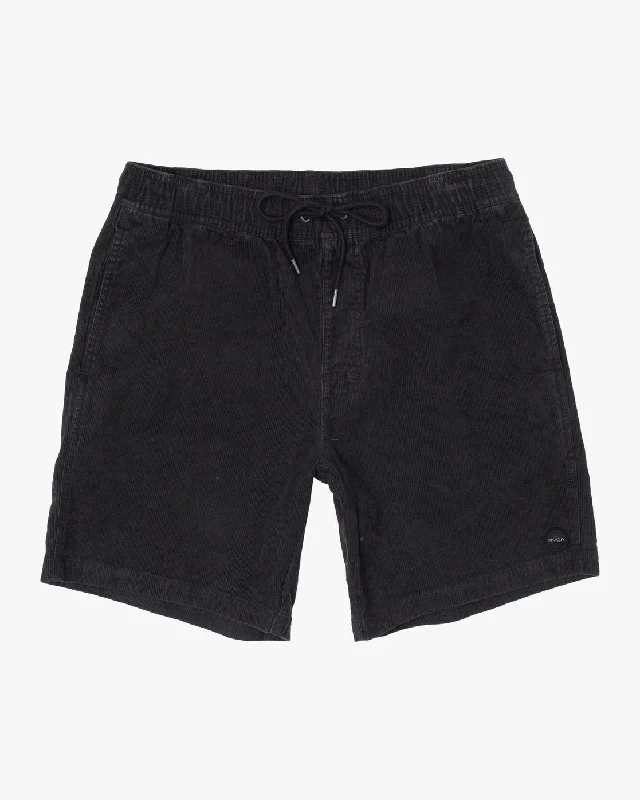 Men's plaid pattern wool blend shorts for a preppy fall style Escape 17" Elastic Waist Corduroy Shorts - Black Men's plaid pattern wool blend shorts for a preppy fall style Escape 17" Elastic Waist Corduroy Shorts - Black