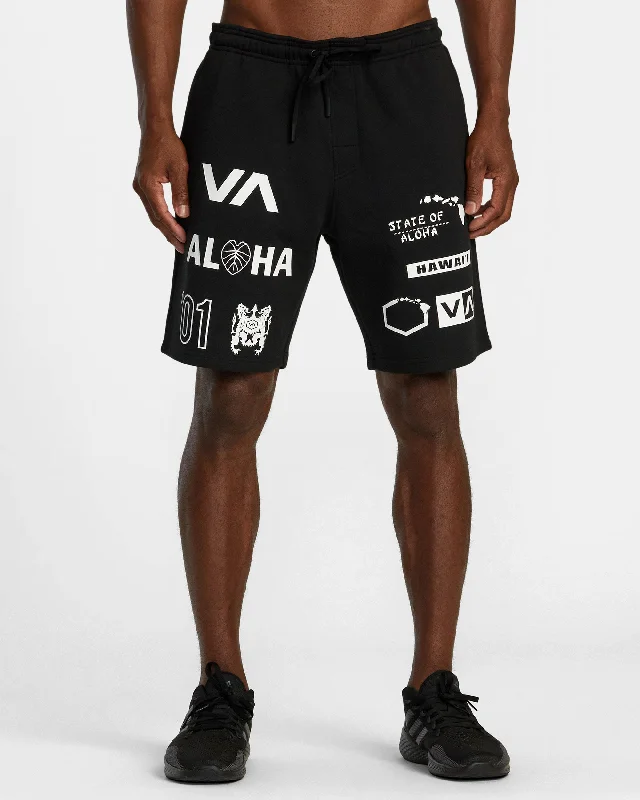 Men's ripped denim shorts for a trendy streetwear aesthetic   Hawaii All Brand Elastic Waist Sport Shorts - Black