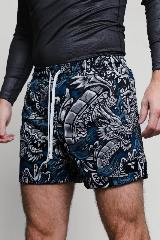 Men's zip - pocket canvas shorts for added functionality during travel Iron Dragon Mesh Training Short (5" Inseam) - Blue Men's zip - pocket canvas shorts for added functionality during travel Iron Dragon Mesh Training Short (5" Inseam) - Blue