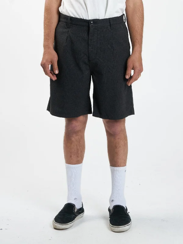 Men's elastic waistband lounge shorts for lazy weekends at home Jacob Plaid Short - Black Men's elastic waistband lounge shorts for lazy weekends at home Jacob Plaid Short - Black