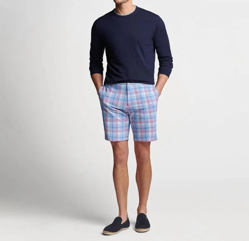 Men's elastic waistband lounge shorts for lazy weekends at home Men's Crown Crafted Short In Marina Blue Plaid Men's elastic waistband lounge shorts for lazy weekends at home Men's Crown Crafted Short In Marina Blue Plaid