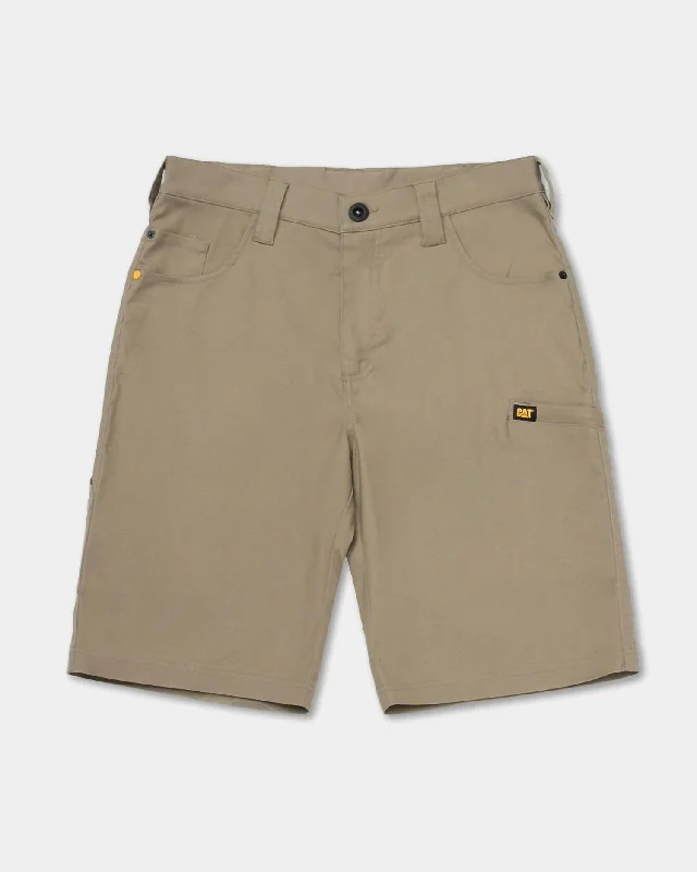 Men's flat - front chino shorts for semi - formal summer events Men's Stretch Canvas Utility Short - 9" Inseam In Khaki Men's flat - front chino shorts for semi - formal summer events Men's Stretch Canvas Utility Short - 9" Inseam In Khaki